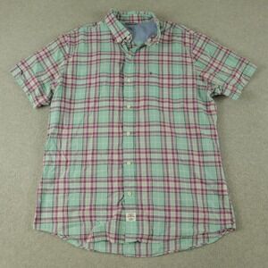 IZOD Saltwater Shirt Mens Large Casual Pocket Button Up Green Plaid Short Sleeve